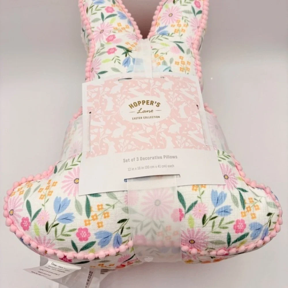 Hopper's Lane Easter Collection Set of‎ 3 Floral Bunny Decorative Pillows 16x12